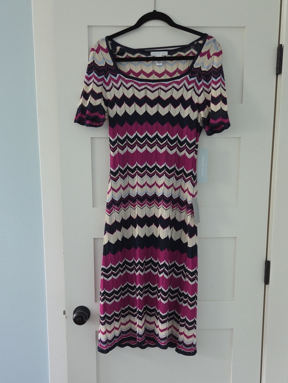 London Times Chevron Midi Dress in Purple, Cream and Black